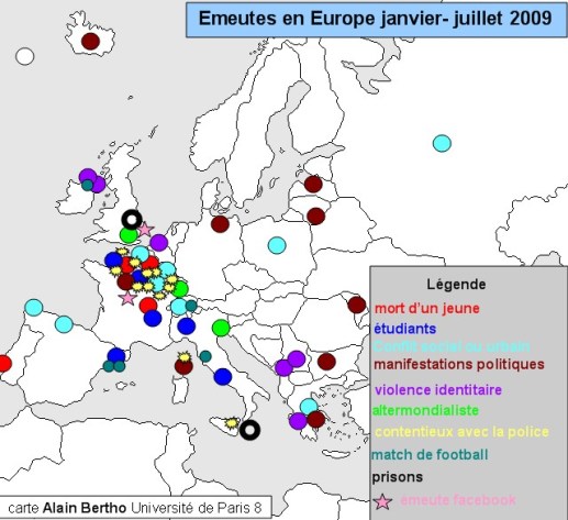 émeutes europe janvier juillet&nbsp;2009