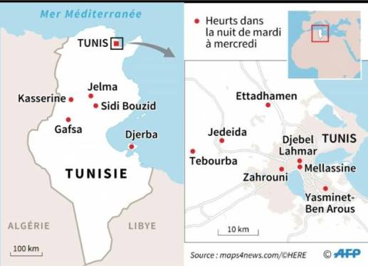 tunisie carte émeutes